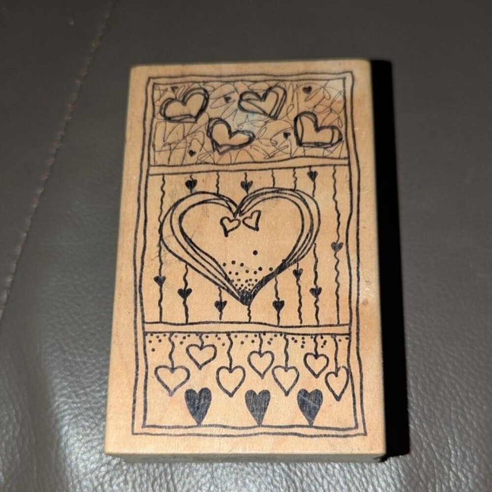 NEW Magenta Vintage Wooden Heart Collage Large Collage Wood Mounted Rubber Stamp